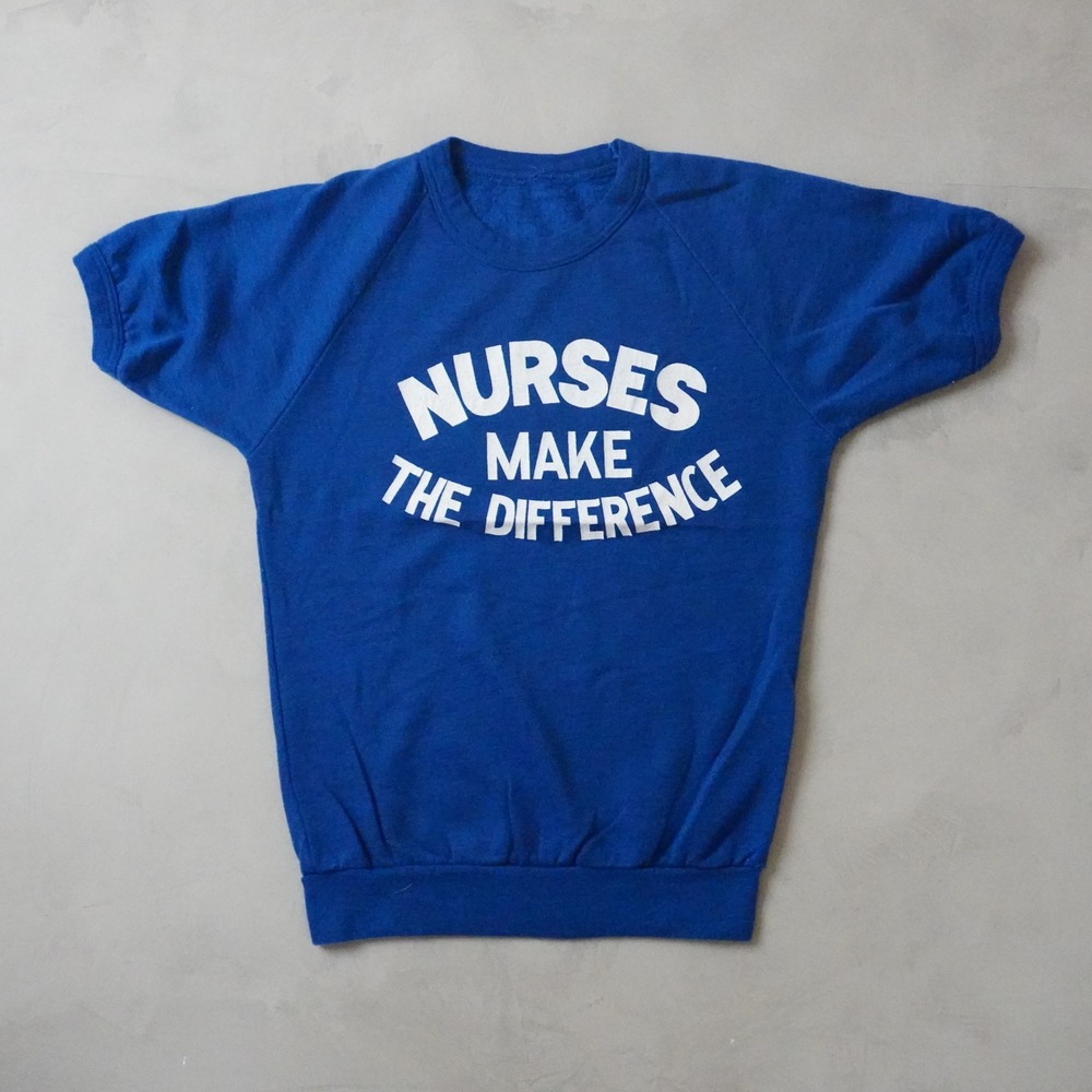 Vintage Nurses Make The Difference Short Sleeve Sweatshirt Medium Blue 1970s
